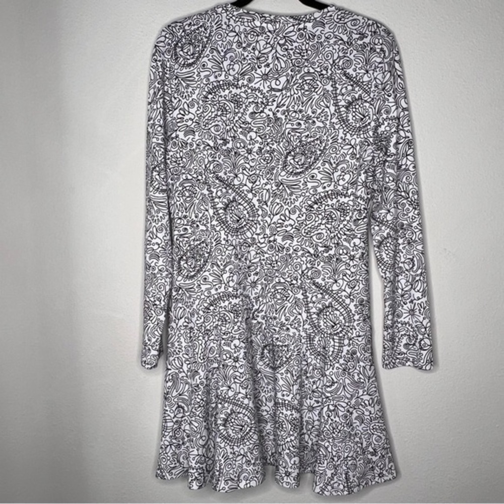 NWT Tory Burch Doodle Print Pima Cotton Dress size M, black & white - Picture 3 of 5